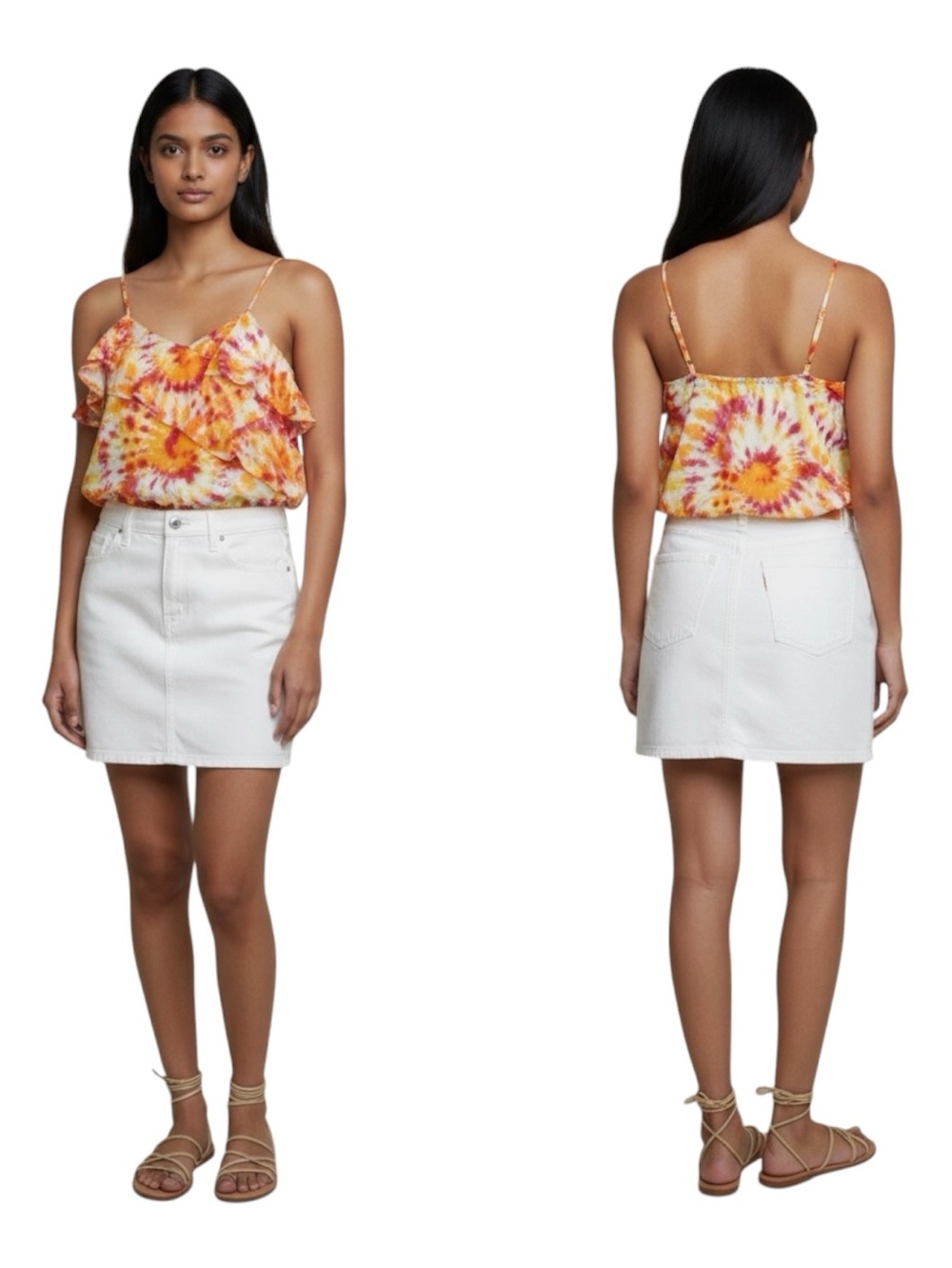 The Edit by Seventeen Tie Dye     Elastic Waist Ruffle Crop Top Juniors XL NWT